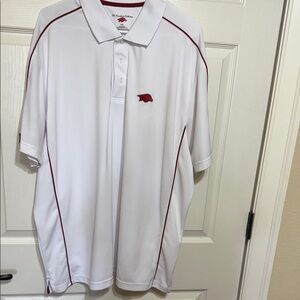 The Razorback Collection White Polo Shirt with Red Accent and logo
